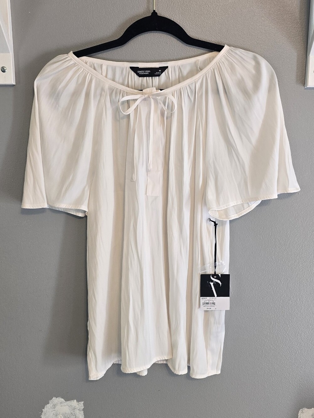 Simply Vera Vera Wang Cream Tie-Neck Flutter Sleeve Blouse